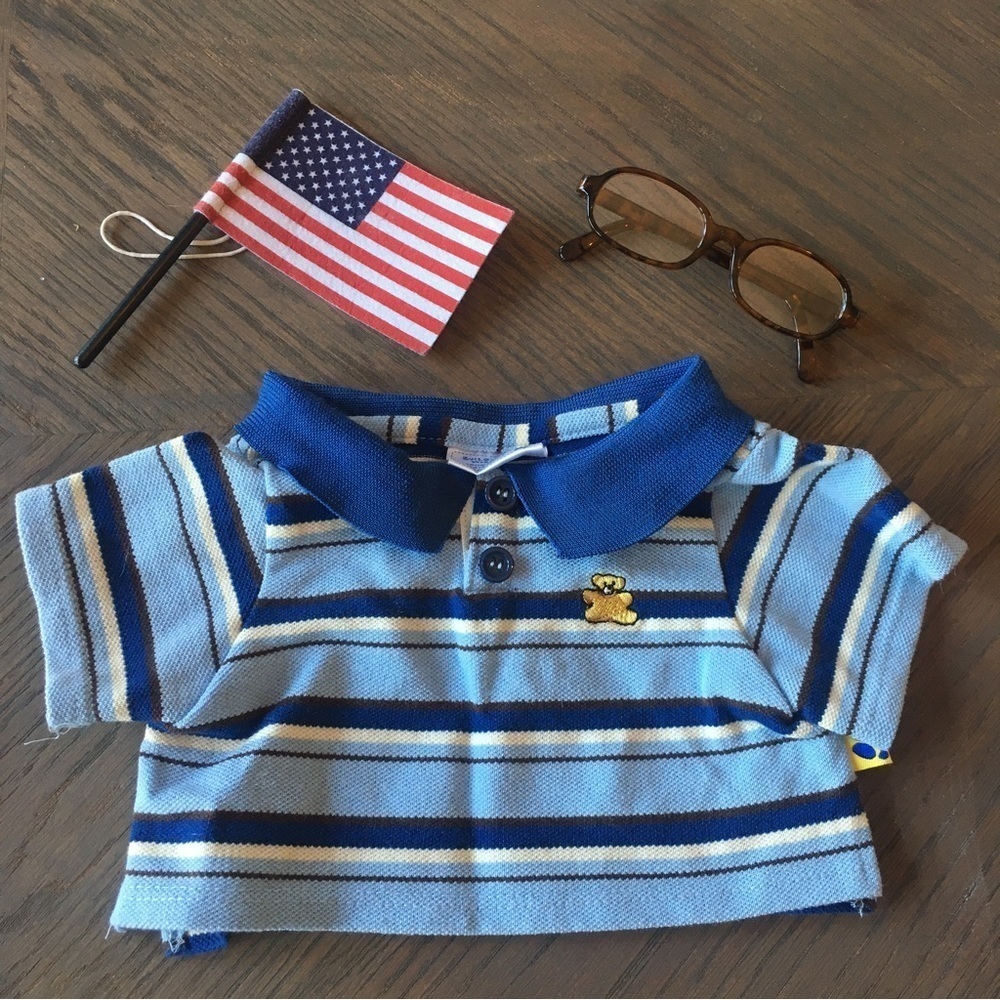 Build-a-Bear Workshop polo shirt/American flag/eye glasses bundle